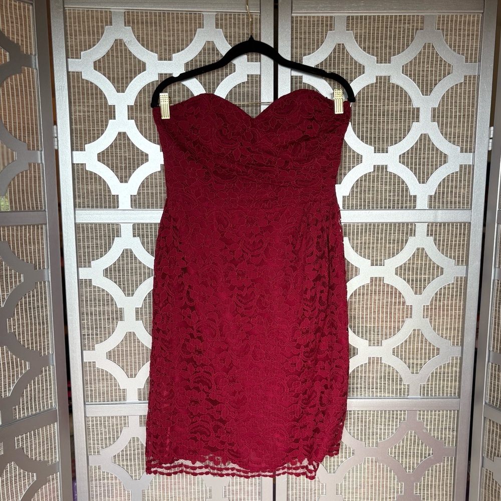 David's Bridal Red Sheath Sweetheart Strapless Dress